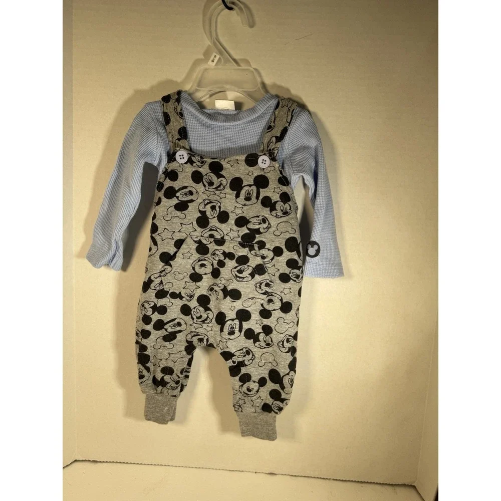 Disney Baby Mickey Mouse Overall Set - 2 Piece Romper‎ W/ Long Sleeve Shirt 0-3m